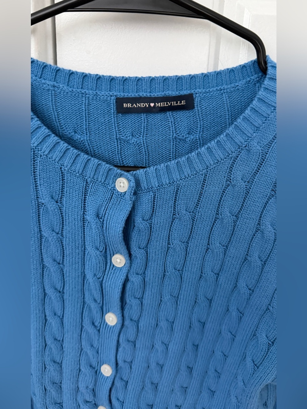 Brandy Melville USA Amalie Cable Knit Womens Sweater cardigan Button Up Blue - Picture 3 of 4